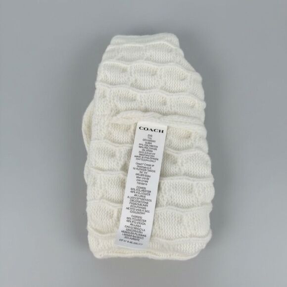 Coach Chalk Cable Knit Beanie Hat Gold C Logo NWT Winter Designer Cap